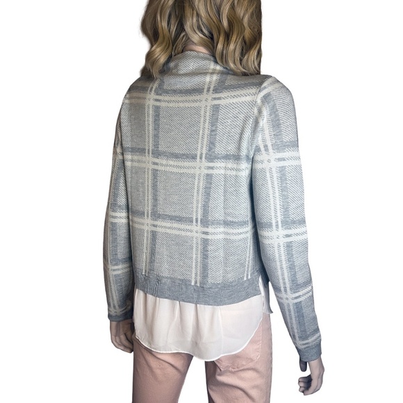 Camber & Grace Cheater Sweater Tunic Grey White Plaid Illusion Blouse Super Soft - Picture 8 of 14